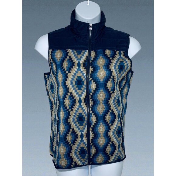 Great Northwest Indigo Womens Aztec Southwestern Pattern Full-Zip Vest Navy XL - Picture 7 of 9